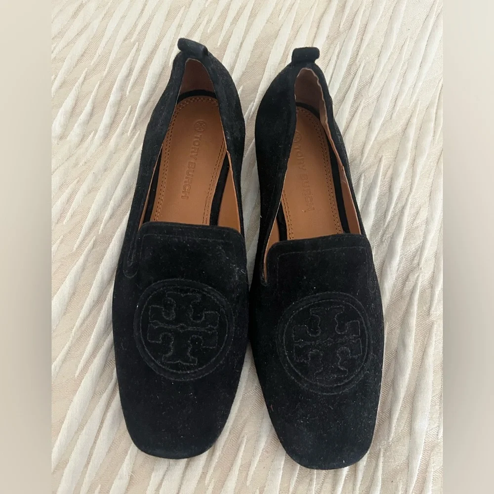 Tory Burch Black Suede Logo Loafers